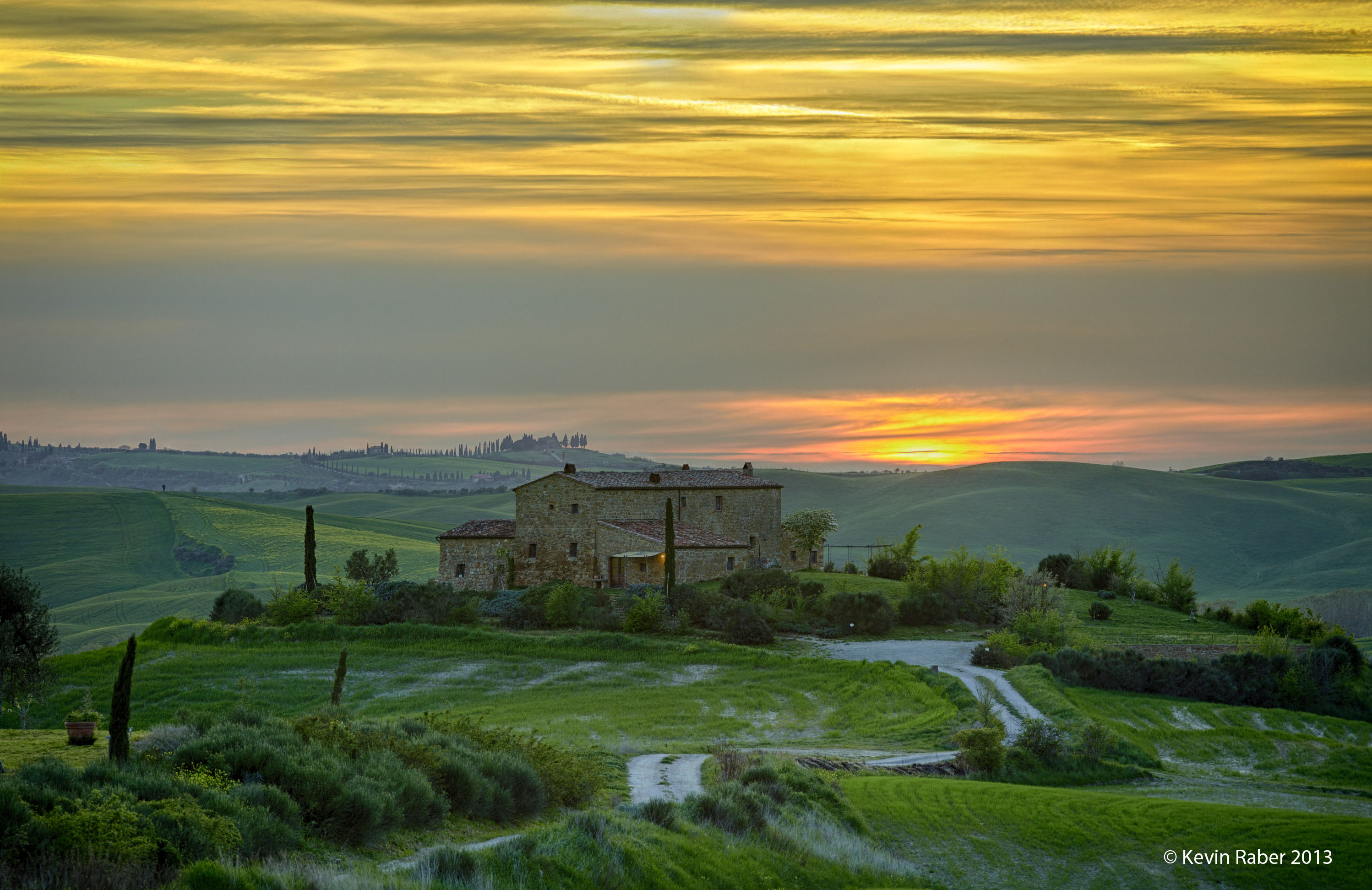 Sunset With Houses. Tuscany, Italy