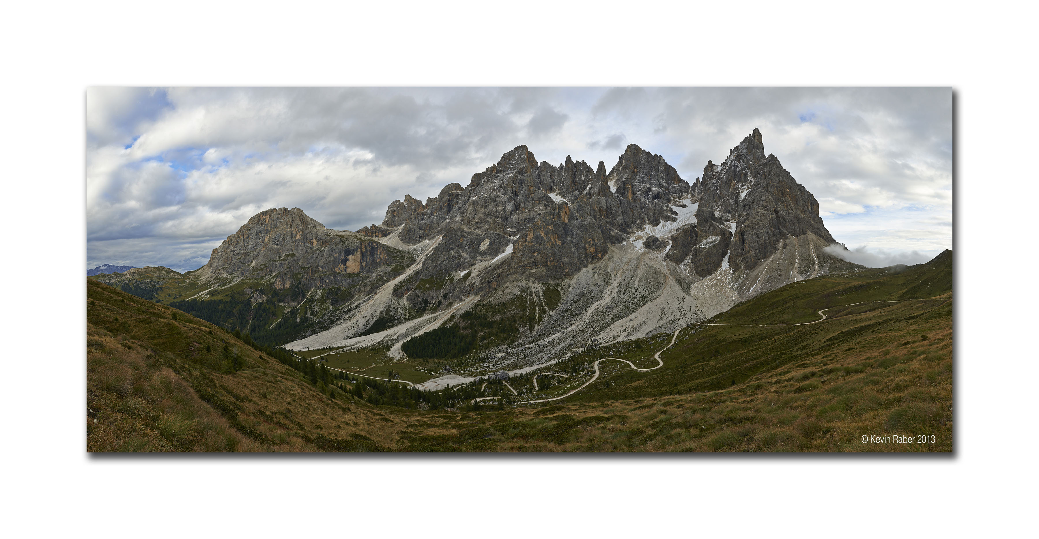 A fifty image stitch pano of one of the majestic Dolomite Mountains